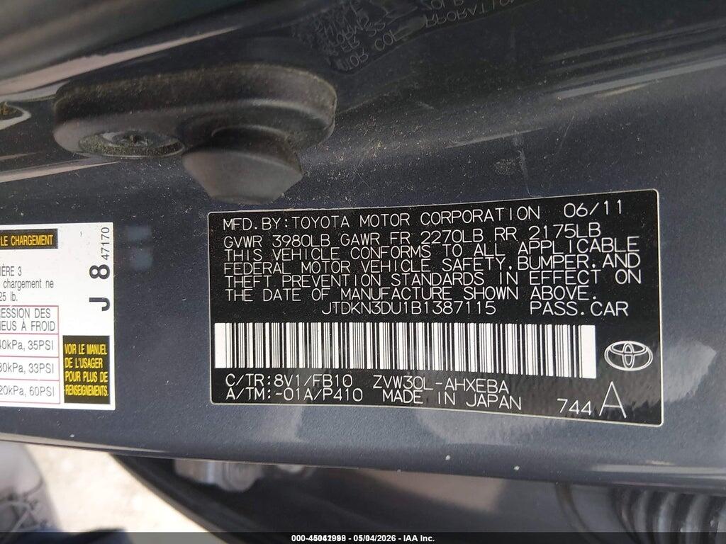 JTDKN3DU1B1387115 2011 TOYOTA PRIUS photo no. 9