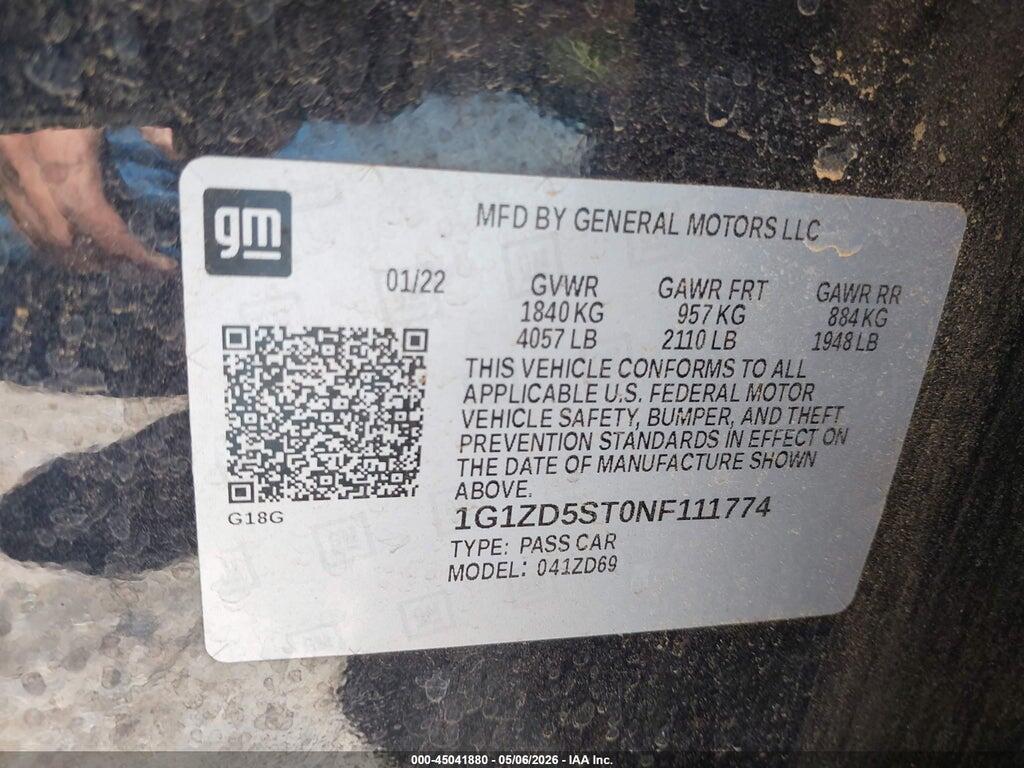 1G1ZD5ST0NF111774 2022 CHEVROLET MALIBU photo no. 9