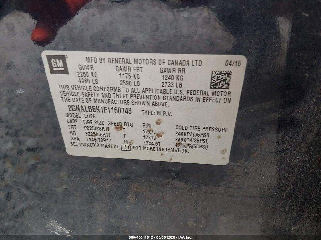 2GNALBEK1F1160748 2015 CHEVROLET EQUINOX photo no. 9