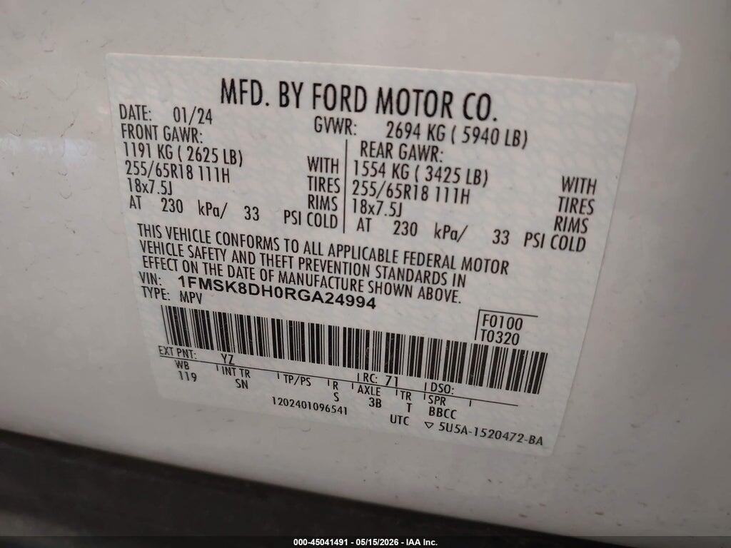 1FMSK8DH0RGA24994 2024 FORD EXPLORER photo no. 9