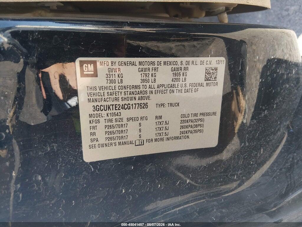 3GCUKTE24CG177626 2012 CHEVROLET SILVERADO 1500 photo no. 9
