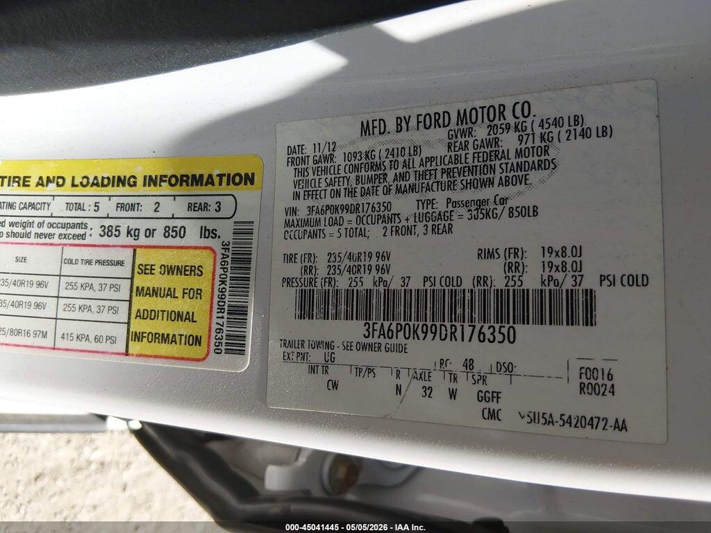 3FA6P0K99DR176350 2013 FORD FUSION photo no. 9