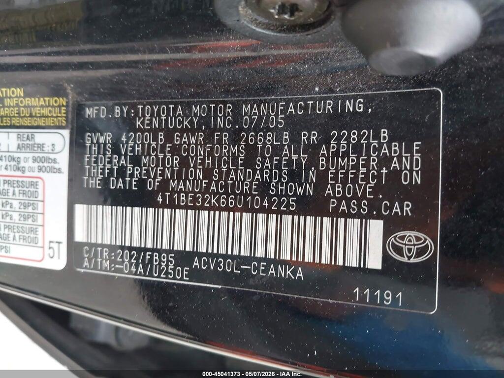 4T1BE32K66U104225 2006 TOYOTA CAMRY photo no. 9