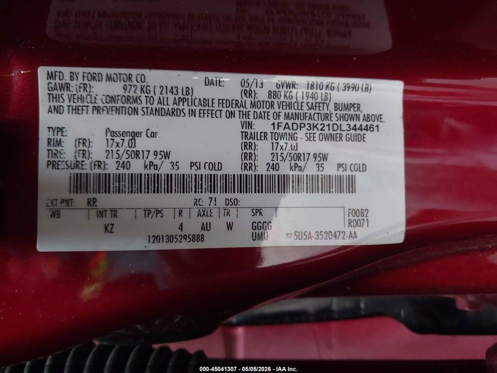 1FADP3K21DL344461 2013 FORD FOCUS photo no. 9