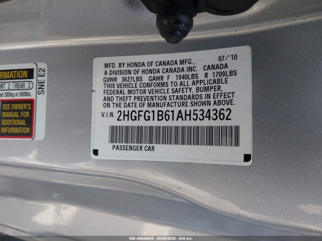 2HGFG1B61AH534362 2010 HONDA CIVIC photo no. 9
