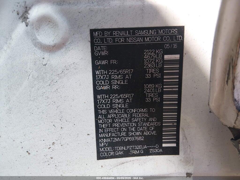 KNMAT2MV7GP697682 2016 NISSAN ROGUE photo no. 9