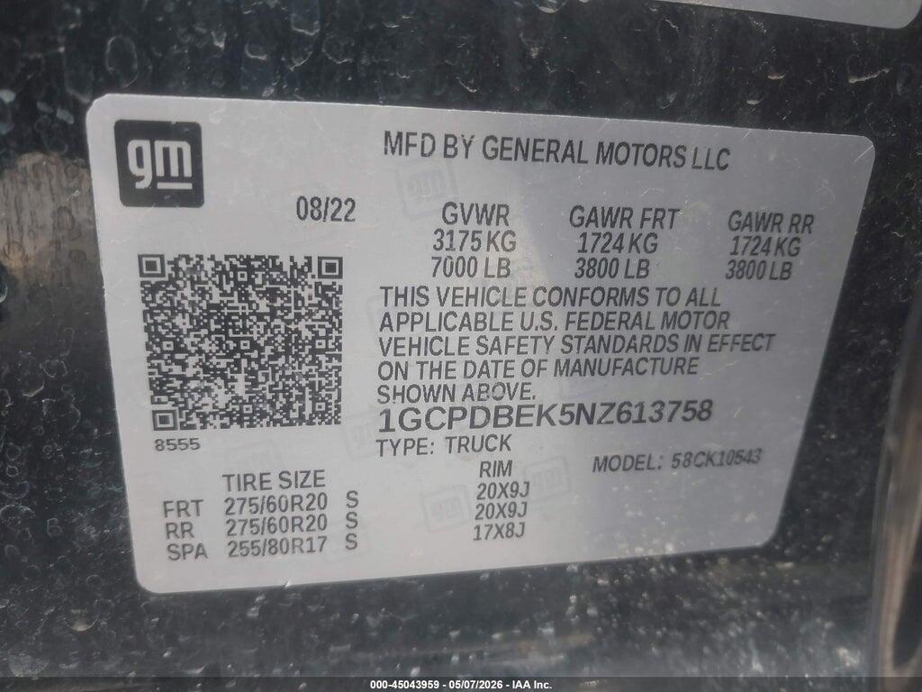 1GCPDBEK5NZ613758 2022 CHEVROLET SILVERADO 1500 photo no. 9