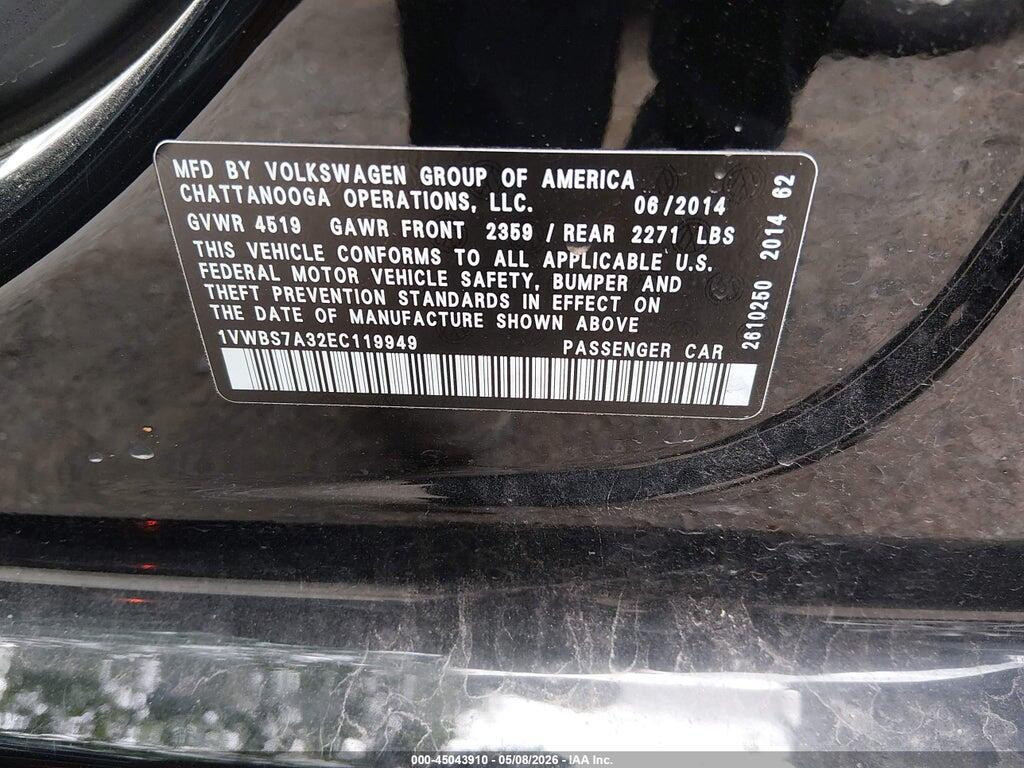 1VWBS7A32EC119949 2014 VOLKSWAGEN PASSAT photo no. 9