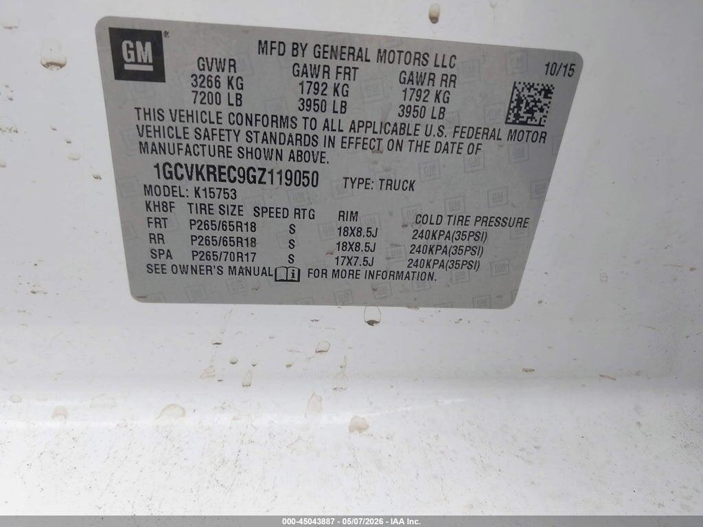 1GCVKREC9GZ119050 2016 CHEVROLET SILVERADO 1500 photo no. 9
