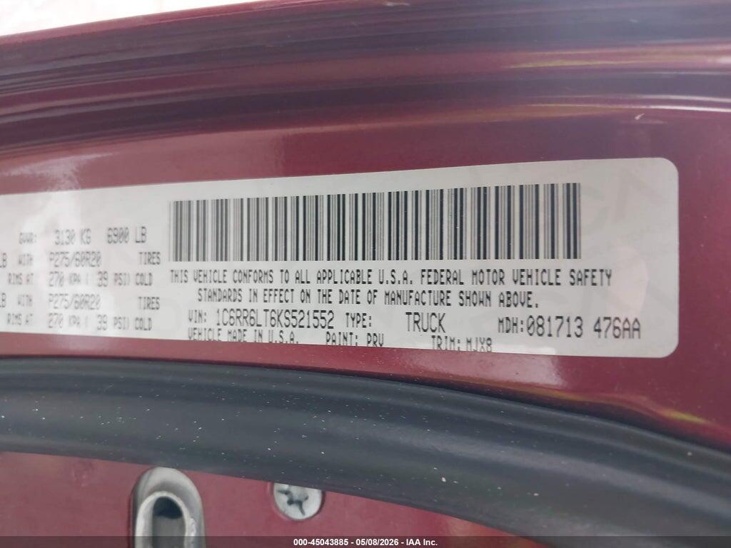 1C6RR6LT6KS521552 2019 RAM 1500 CLASSIC photo no. 9