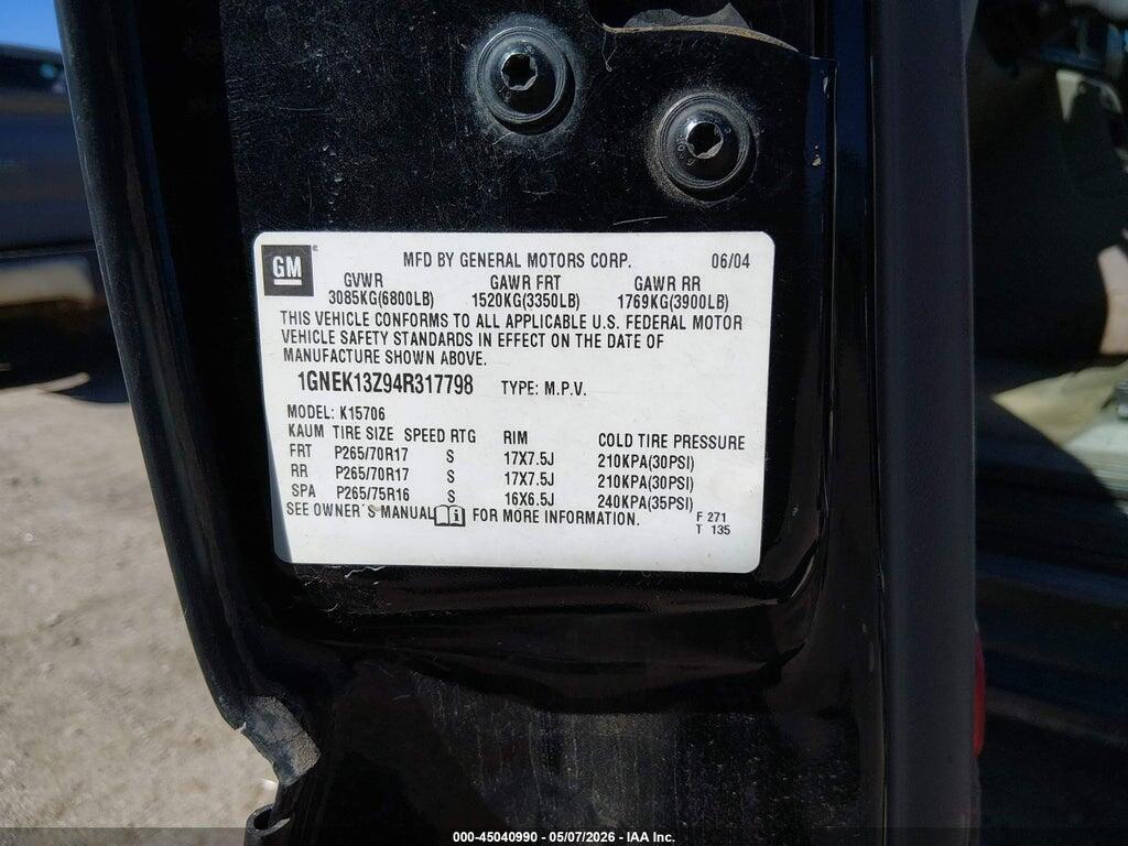 1GNEK13Z94R317798 2004 CHEVROLET TAHOE photo no. 9
