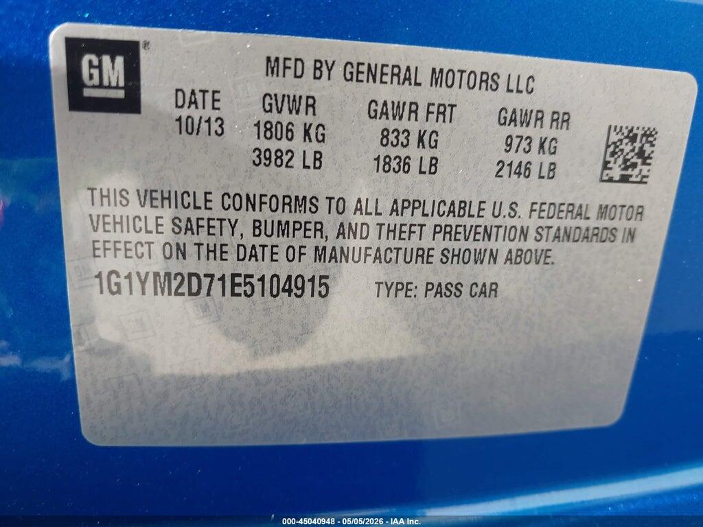 1G1YM2D71E5104915 2014 CHEVROLET CORVETTE STINGRAY photo no. 9