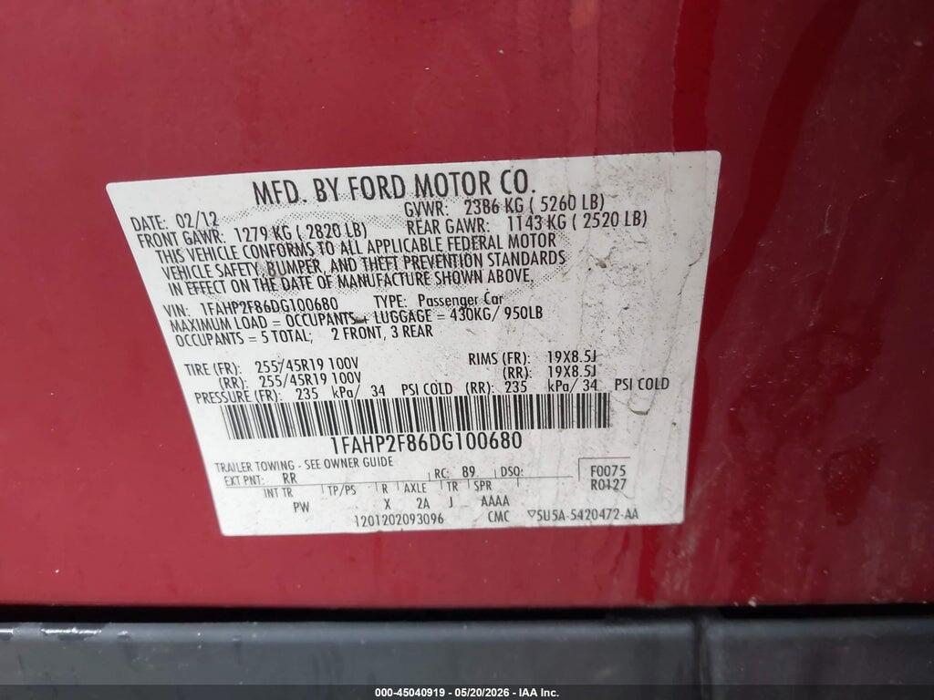 1FAHP2F86DG100680 2013 FORD TAURUS photo no. 9