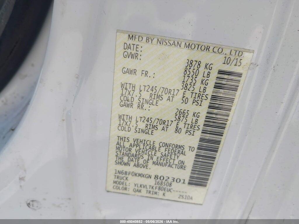 1N6BF0KMXGN802301 2016 NISSAN NV CARGO NV1500 photo no. 9