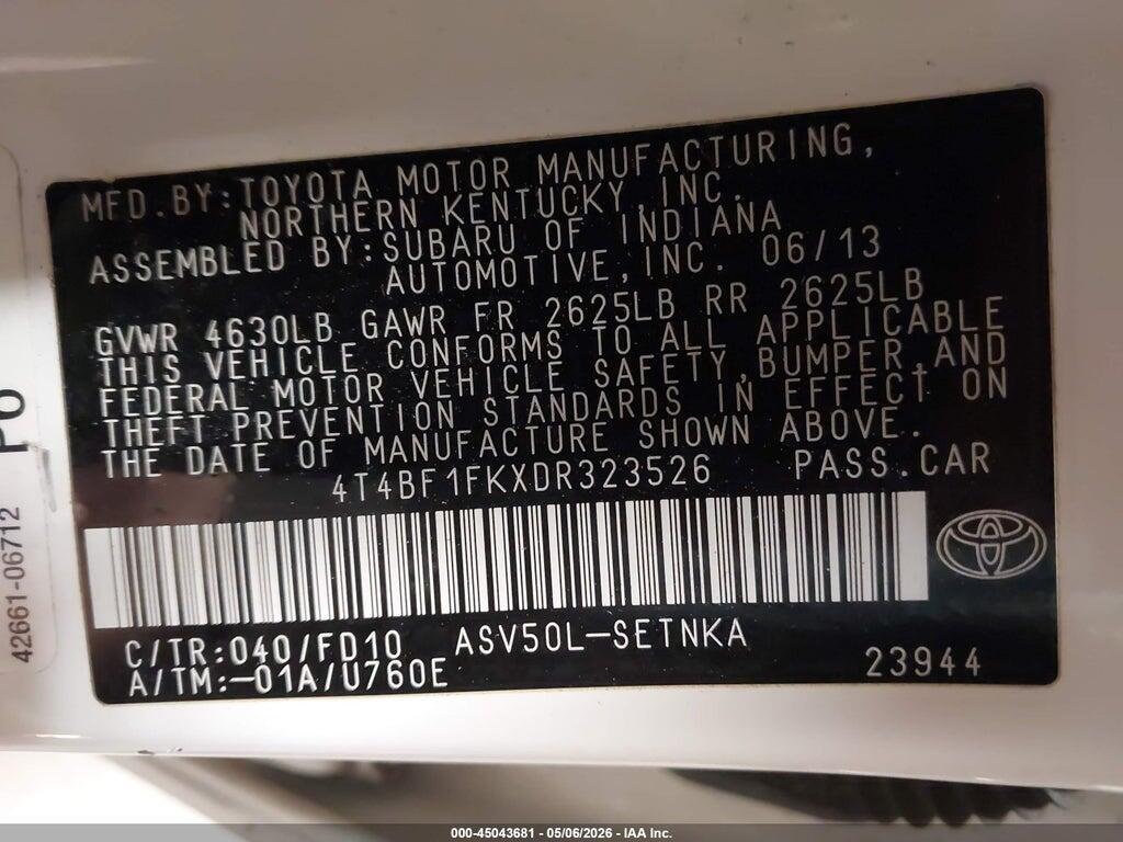 4T4BF1FKXDR323526 2013 TOYOTA CAMRY photo no. 9