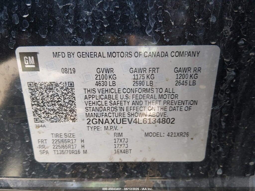 2GNAXUEV4L6134802 2020 CHEVROLET EQUINOX photo no. 9