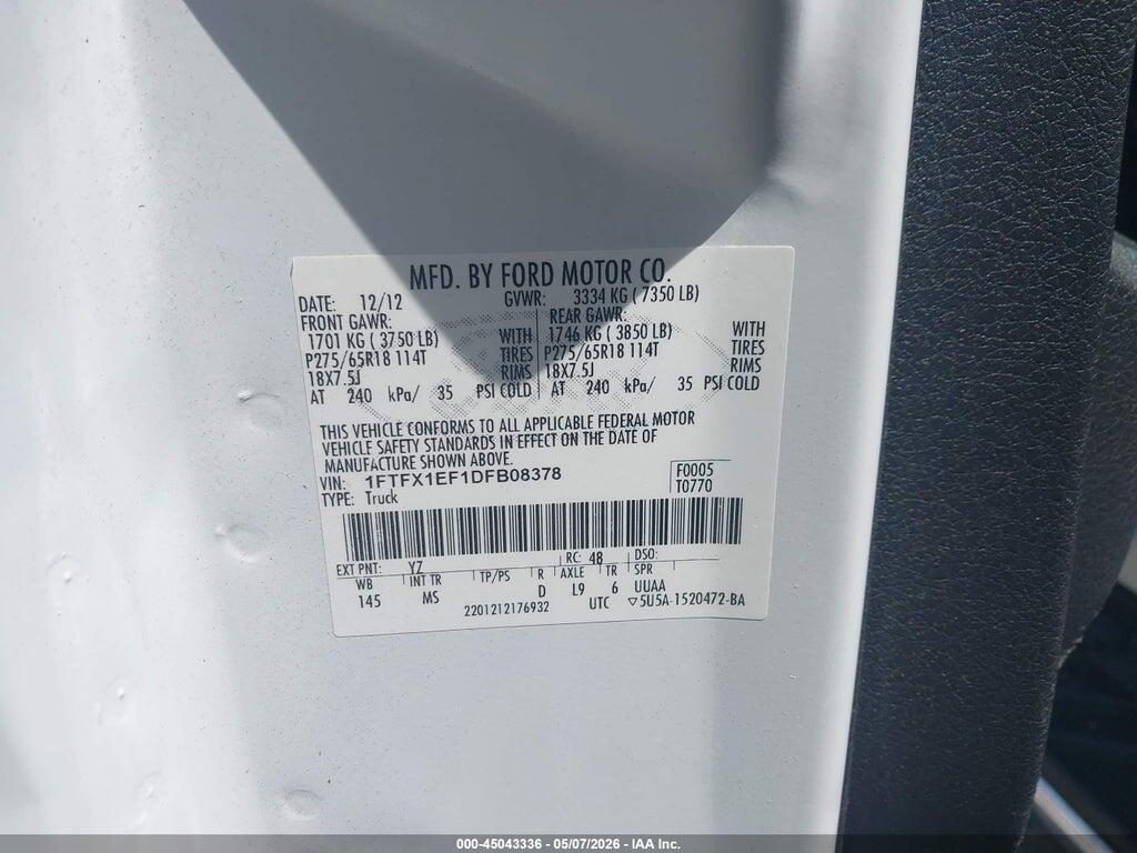 1FTFX1EF1DFB08378 2013 FORD F-150 photo no. 9