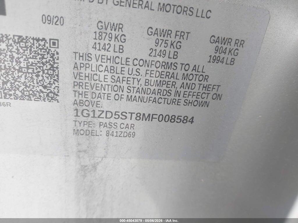 1G1ZD5ST8MF008584 2021 CHEVROLET MALIBU photo no. 9