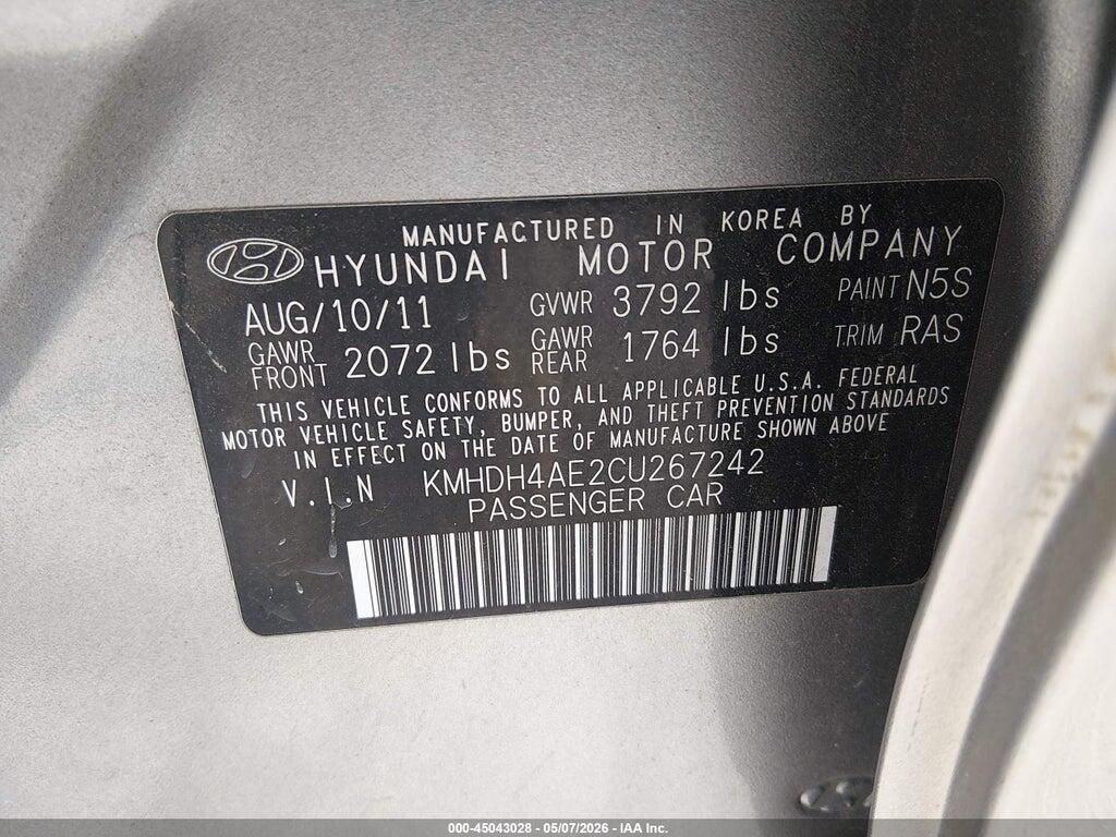 KMHDH4AE2CU267242 2012 HYUNDAI ELANTRA photo no. 9
