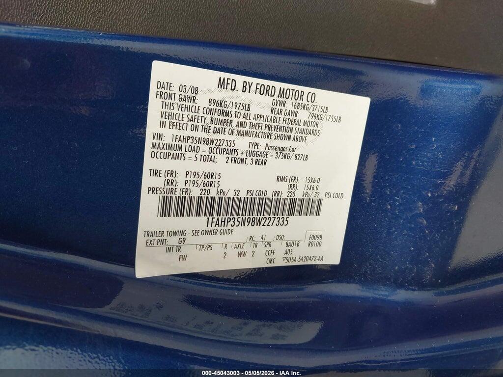 1FAHP35N98W227335 2008 FORD FOCUS photo no. 9