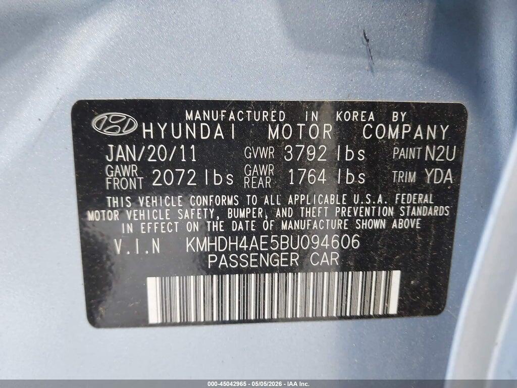 KMHDH4AE5BU094606 2011 HYUNDAI ELANTRA photo no. 9