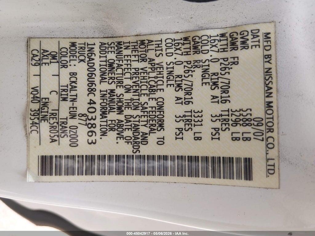 1N6AD06U68C403863 2008 NISSAN FRONTIER photo no. 9