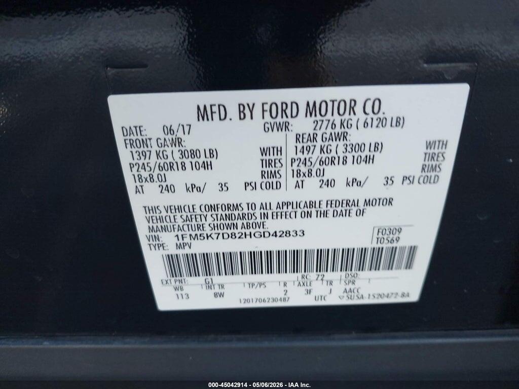 1FM5K7D82HGD42833 2017 FORD EXPLORER photo no. 9