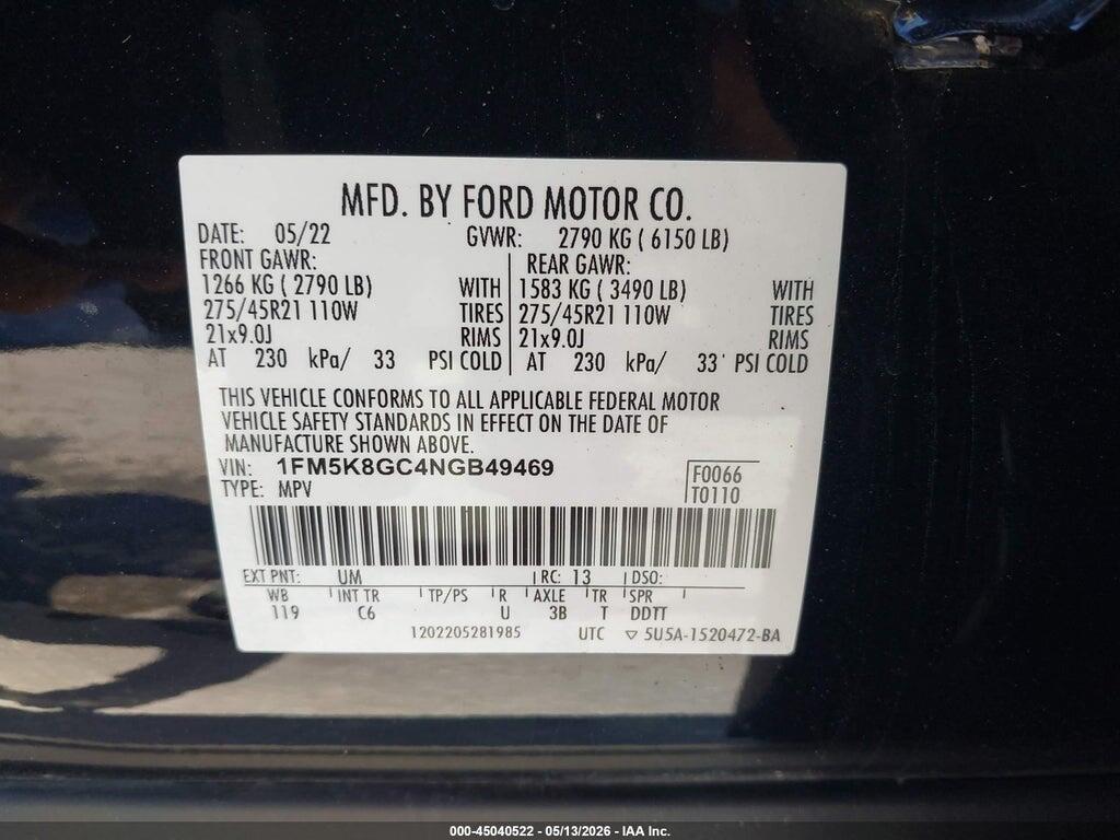 1FM5K8GC4NGB49469 2022 FORD EXPLORER photo no. 9