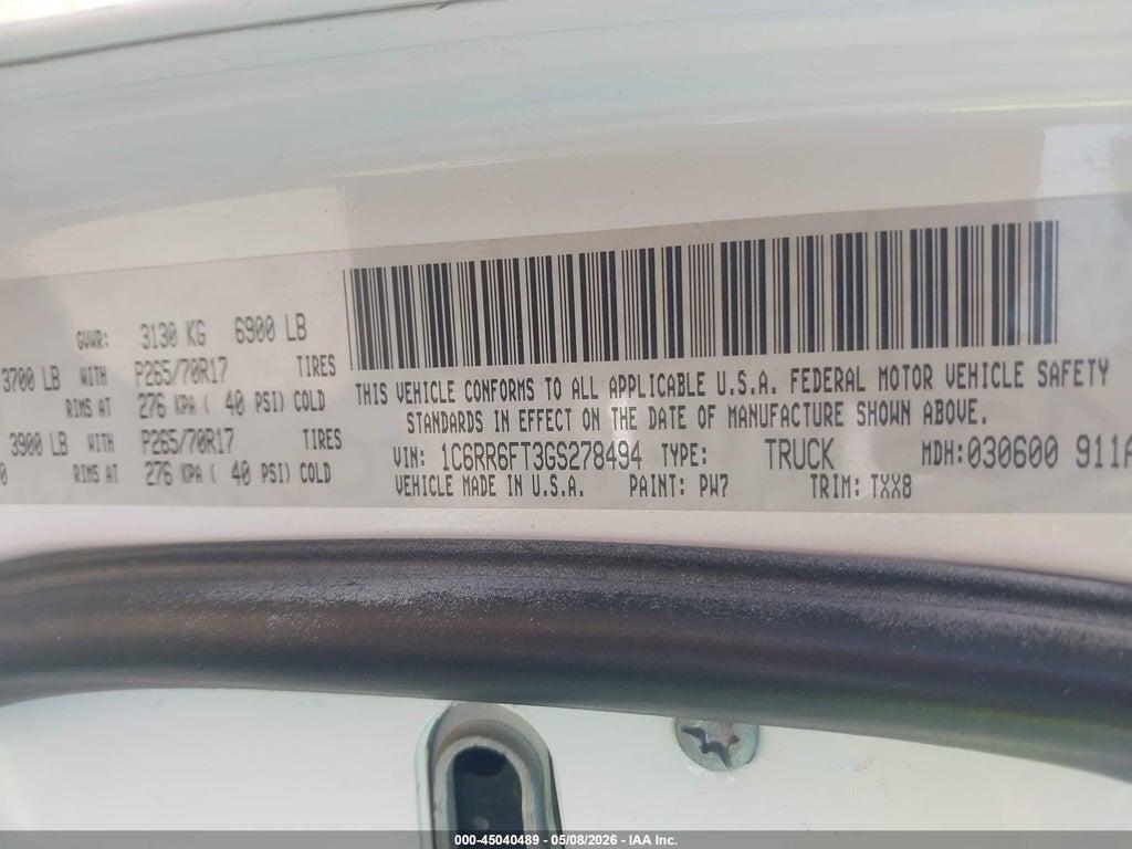 1C6RR6FT3GS278494 2016 RAM 1500 photo no. 9
