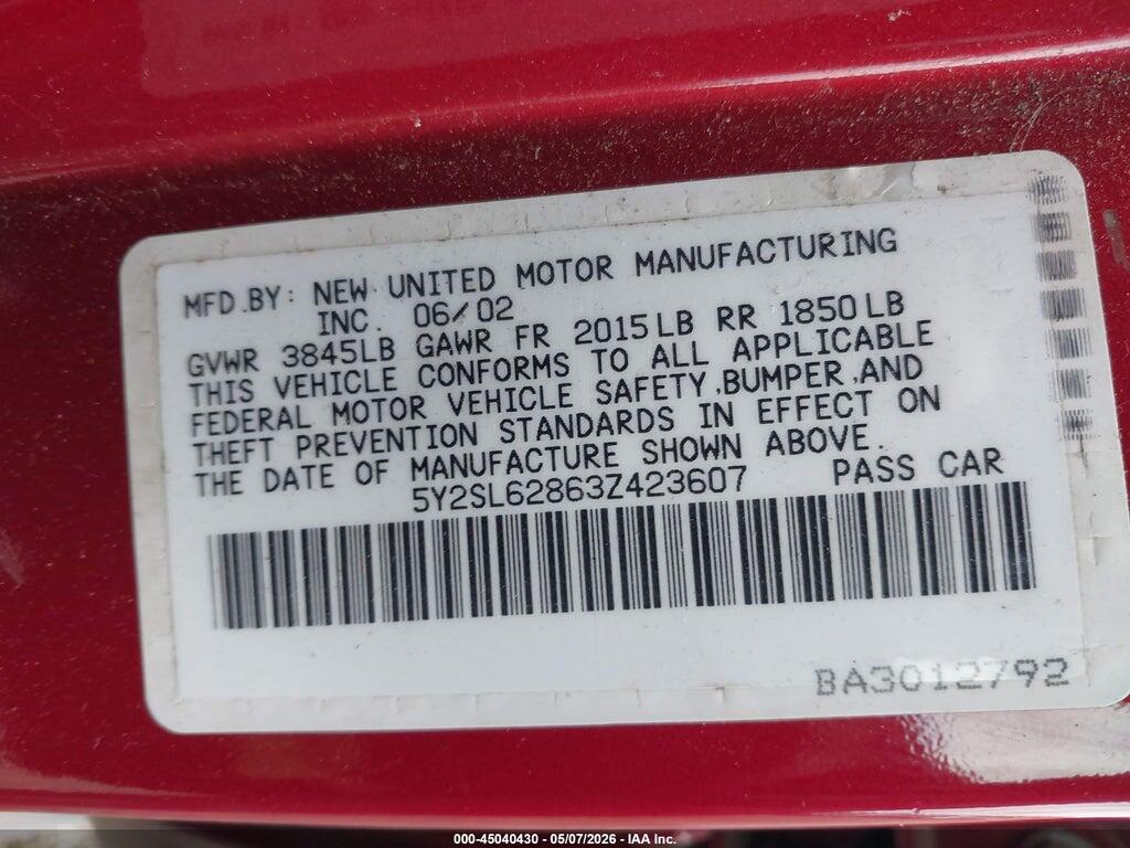 5Y2SL62863Z423607 2003 PONTIAC VIBE photo no. 9