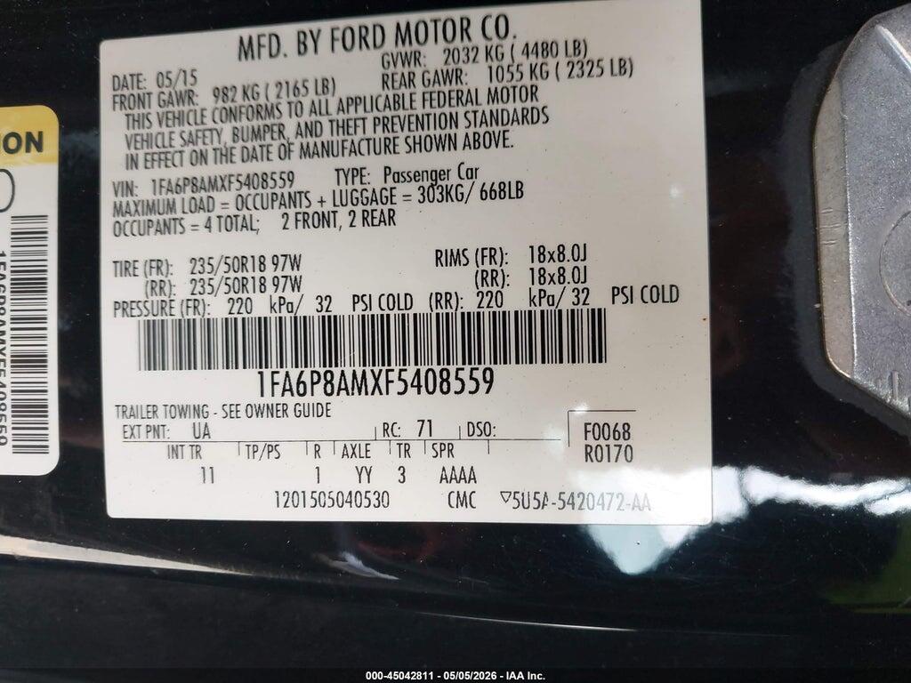 1FA6P8AMXF5408559 2015 FORD MUSTANG photo no. 9