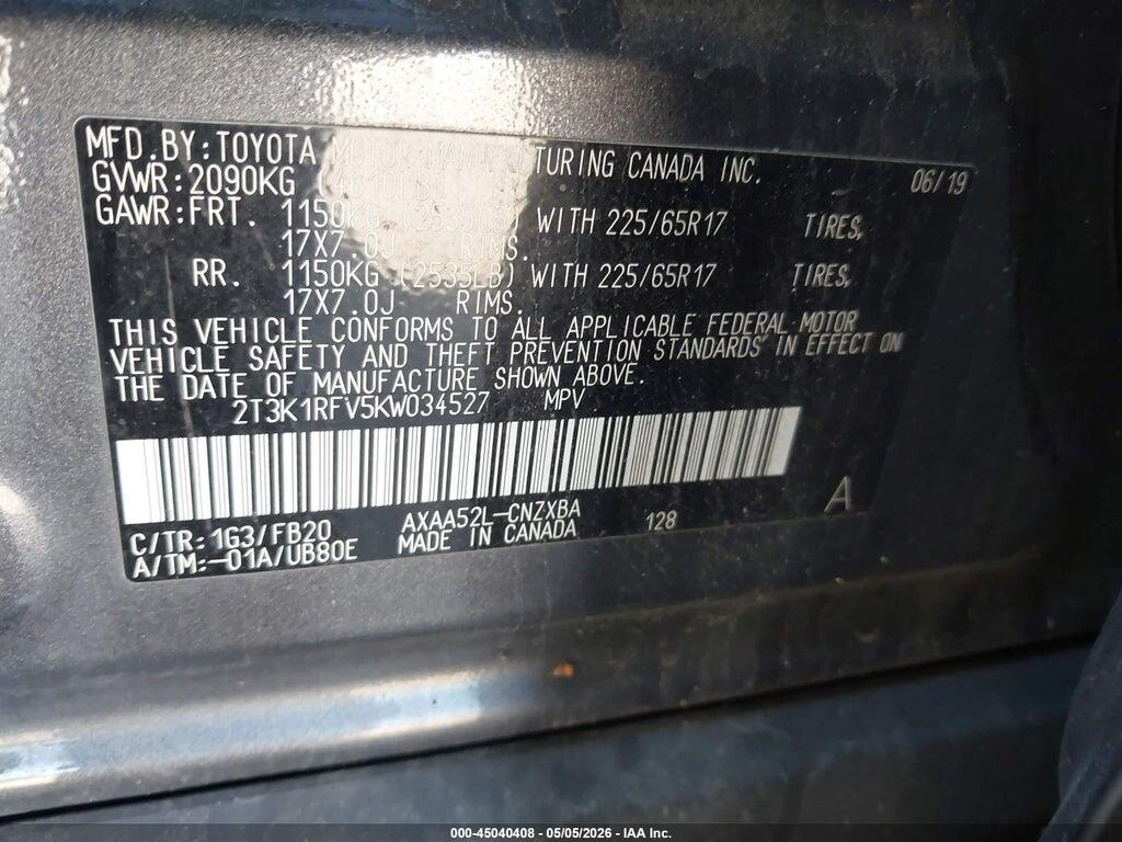 2T3K1RFV5KW034527 2019 TOYOTA RAV4 photo no. 9