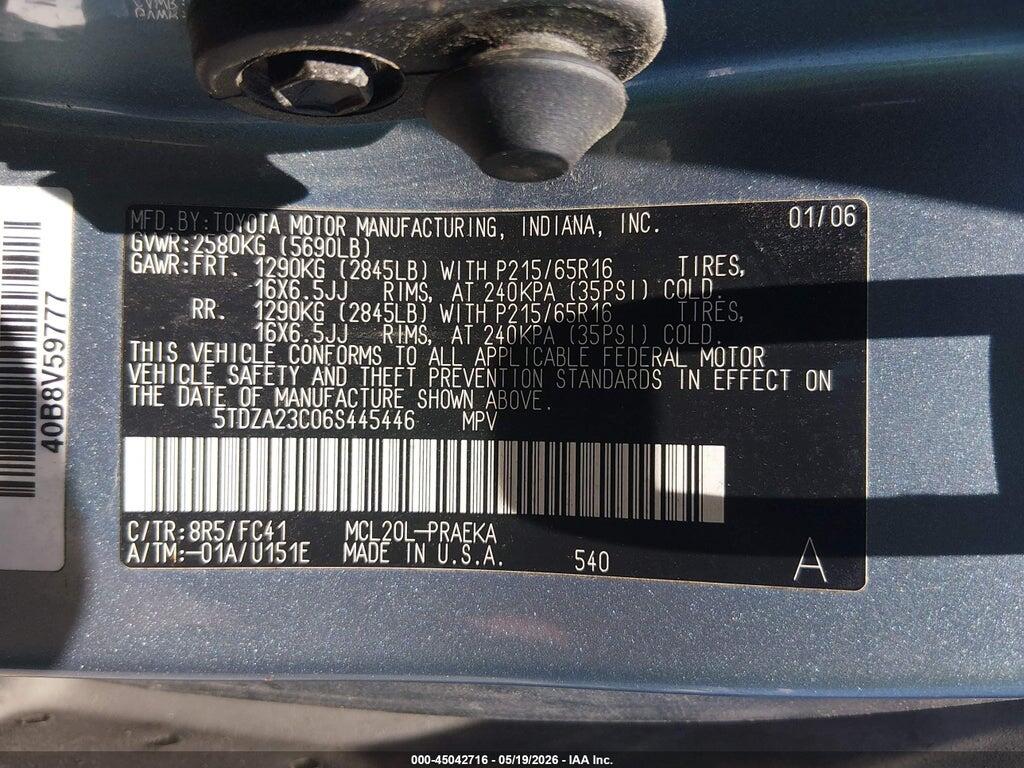 5TDZA23C06S445446 2006 TOYOTA SIENNA photo no. 9
