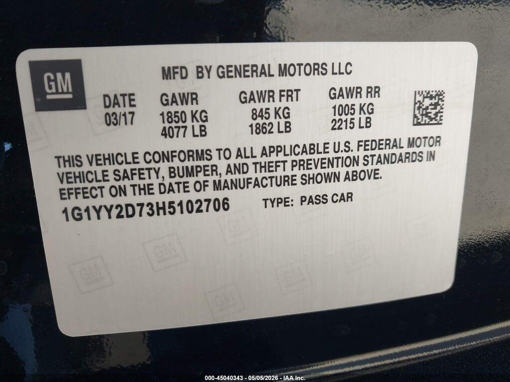 1G1YY2D79H5101706 2017 CHEVROLET CORVETTE photo no. 9