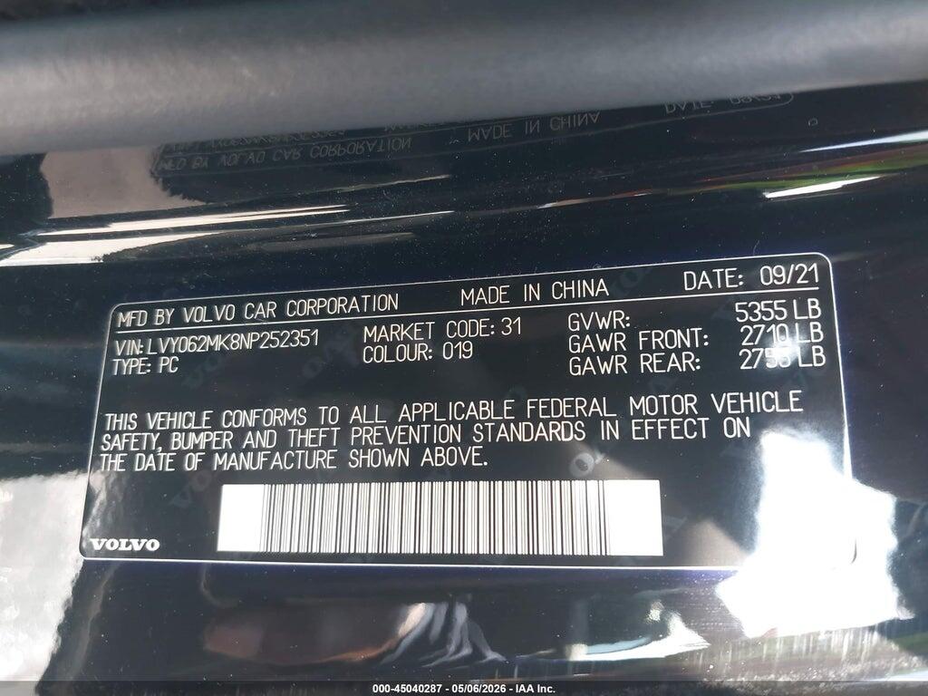 LVY062MK8NP252351 2022 VOLVO S90 photo no. 9