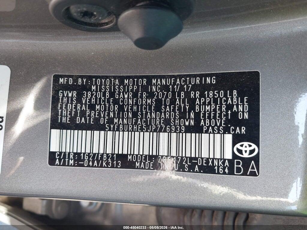 5YFBURHE5JP776939 2018 TOYOTA COROLLA photo no. 9