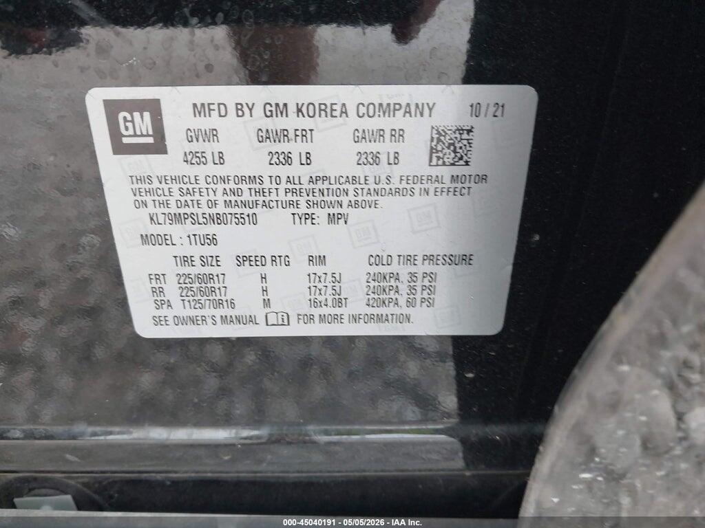 KL79MPSL5NB075510 2022 CHEVROLET TRAILBLAZER photo no. 9