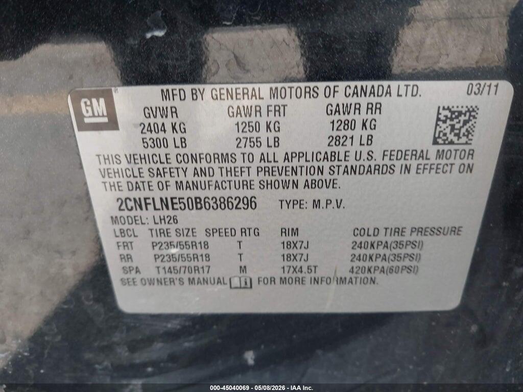 2CNFLNE50B6386296 2011 CHEVROLET EQUINOX photo no. 9