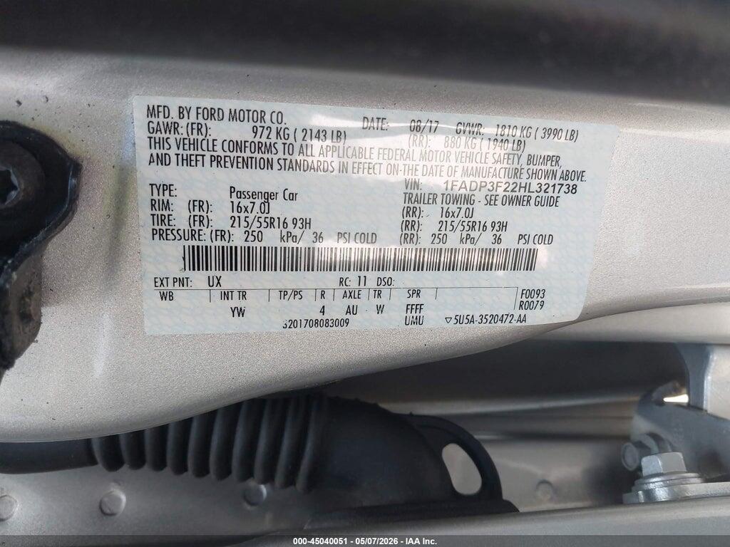 1FADP3F22HL321738 2017 FORD FOCUS photo no. 9