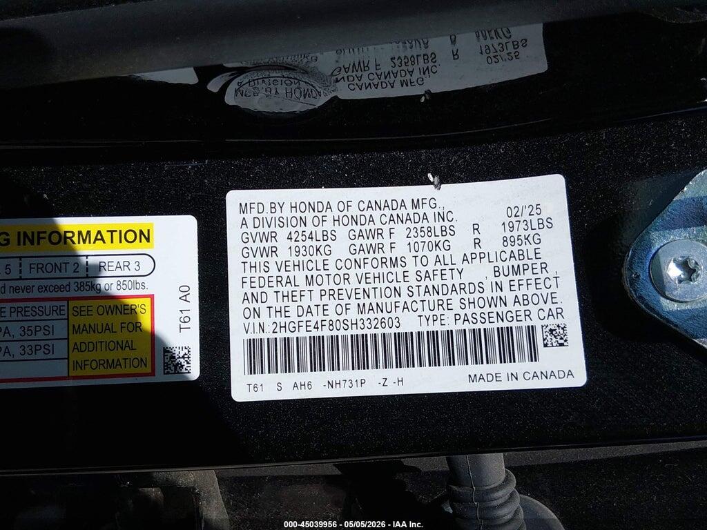 2HGFE4F80SH332603 2025 HONDA CIVIC HYBRID photo no. 9