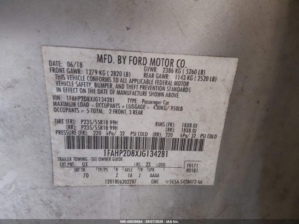 1FAHP2D8XJG134281 2018 FORD TAURUS photo no. 9