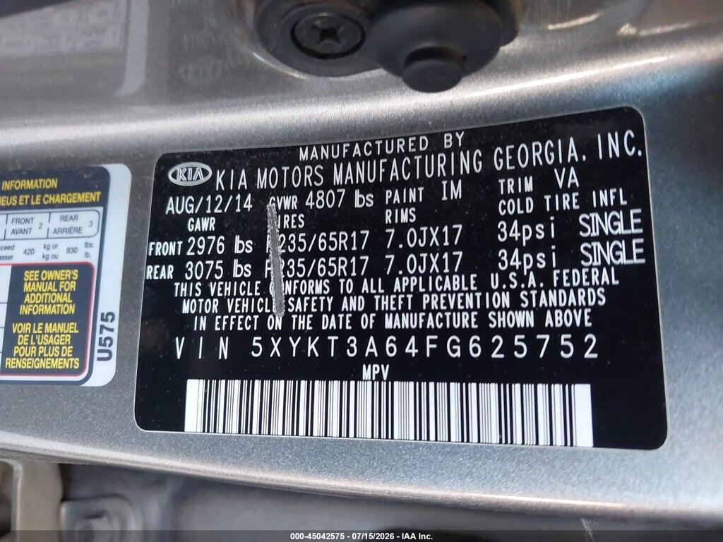 5XYKT3A64FG625752 2015 KIA SORENTO photo no. 9