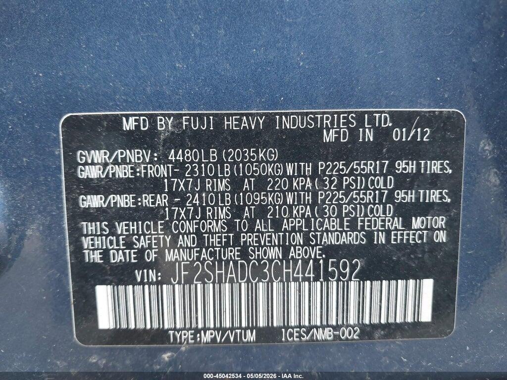 JF2SHADC3CH441592 2012 SUBARU FORESTER photo no. 9