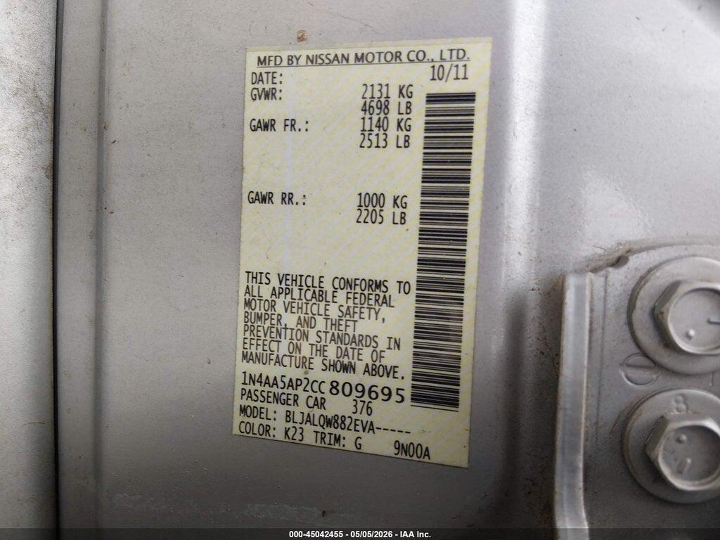 1N4AA5AP2CC809695 2012 NISSAN MAXIMA photo no. 9