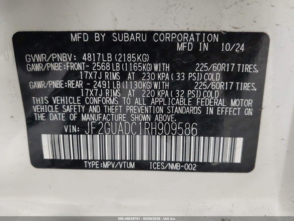 JF2GUADC1RH909586 2024 SUBARU CROSSTREK photo no. 9