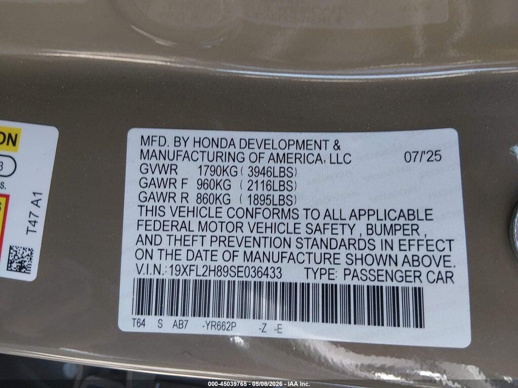 19XFL2H89SE036433 2025 HONDA CIVIC SEDAN photo no. 9