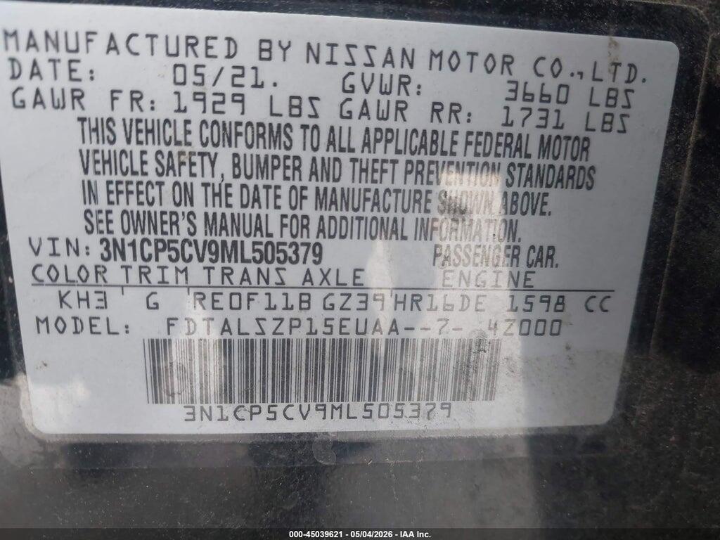 3N1CP5CV9ML505379 2021 NISSAN KICKS photo no. 9