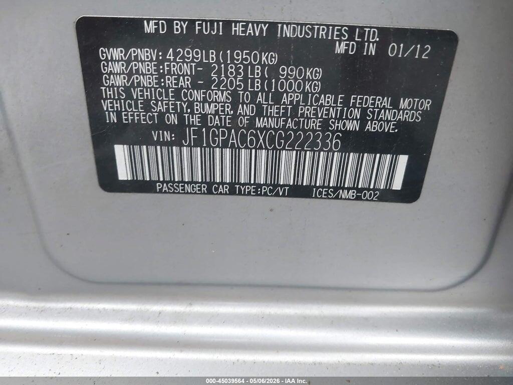 JF1GPAC6XCG222336 2012 SUBARU IMPREZA photo no. 9