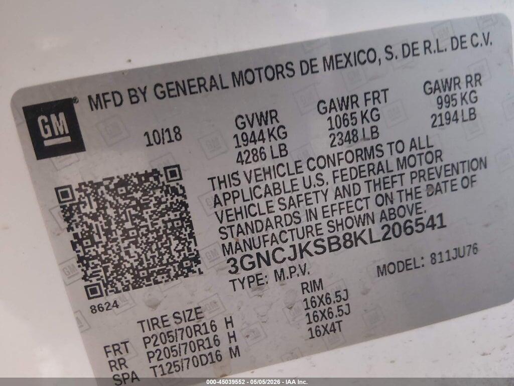 3GNCJKSB8KL206541 2019 CHEVROLET TRAX photo no. 9