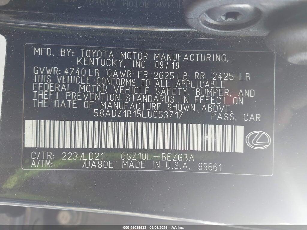 58ADZ1B15LU053717 2020 LEXUS ES 350 photo no. 9